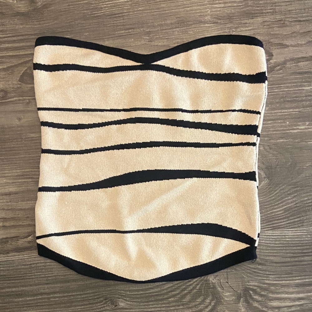 SHEIN Black and Cream Strapless Tank Top